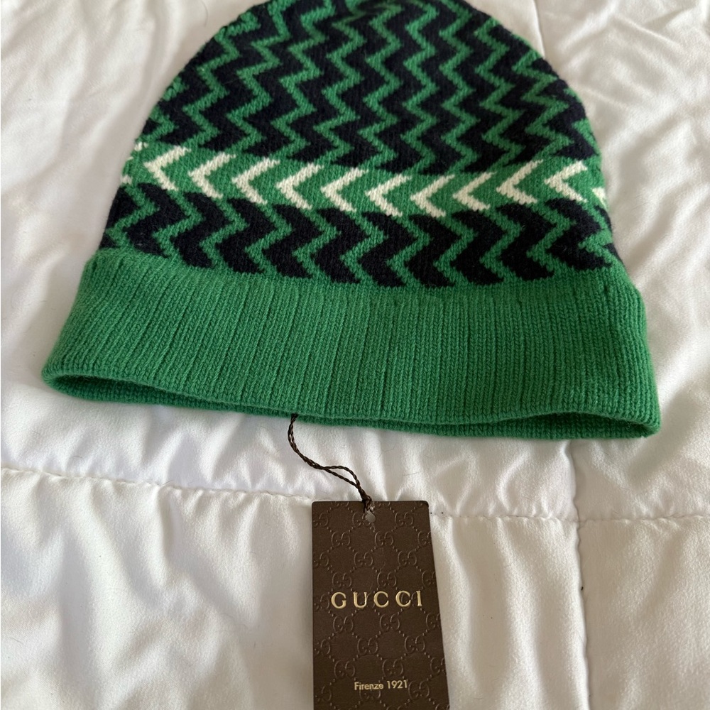 Gucci Green and Blue Chevron Knit Hat
